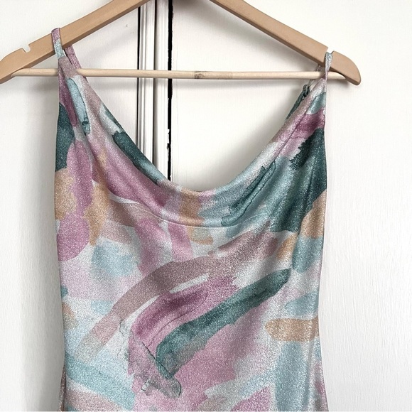 Bebe Watercolor Brush Lurex Gown Shimmery Slip Dress Size Small Party‎ Feminine - Picture 6 of 15
